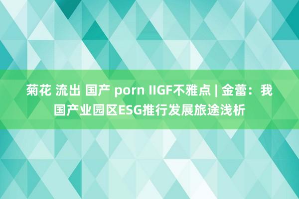 菊花 流出 国产 porn IIGF不雅点 | 金蕾：我国产业园区ESG推行发展旅途浅析